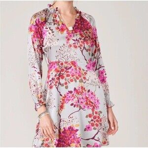 Spartina 449 Melina Silk Mini Dress Womens Blossom Floral Ruffle Large